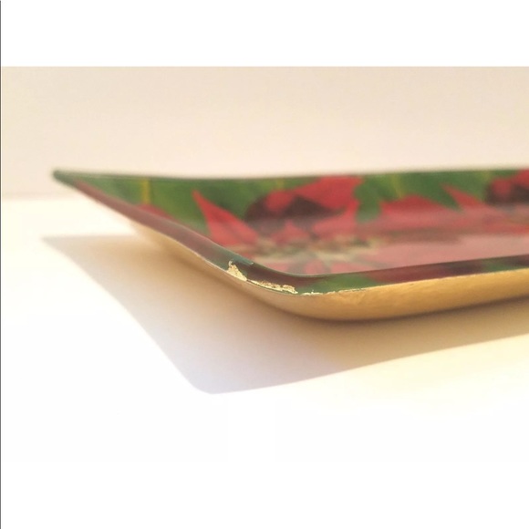 ANNIE MODICA Poinsietta Christmas Glass Platter Serving Snack Tray - Picture 4 of 5